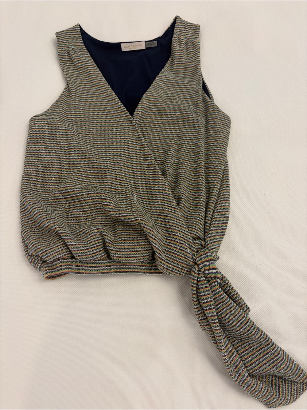 Ramy Brook Multistripe Wrap-Front Sleeveless Camisole in Navy & Green